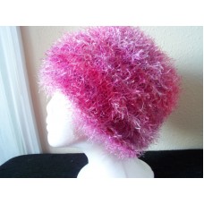 Hand knitted warm & soft beanie/hat  fuzzy hot pink tones  eb-81306159